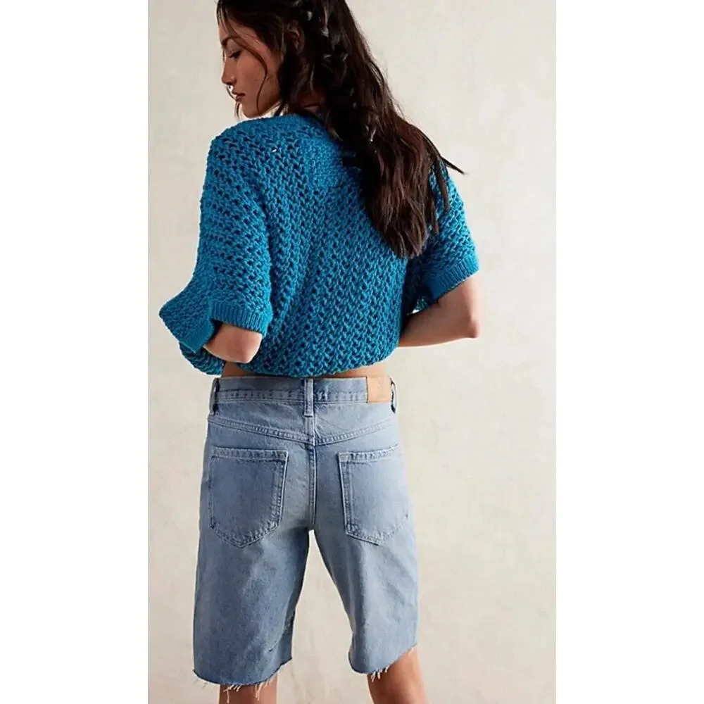 Free People We The Free Ghost Town Long Denim Shorts NWOT 25